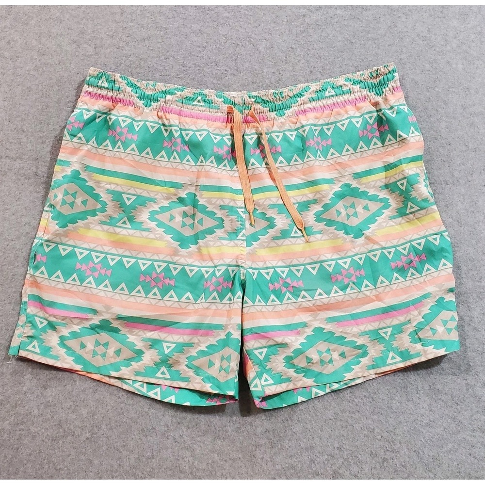 Chubbies 5.5" Swim Trunks Men's XL The En Fuegos Teal Orange Aztec Drawstring - Picture 1 of 12